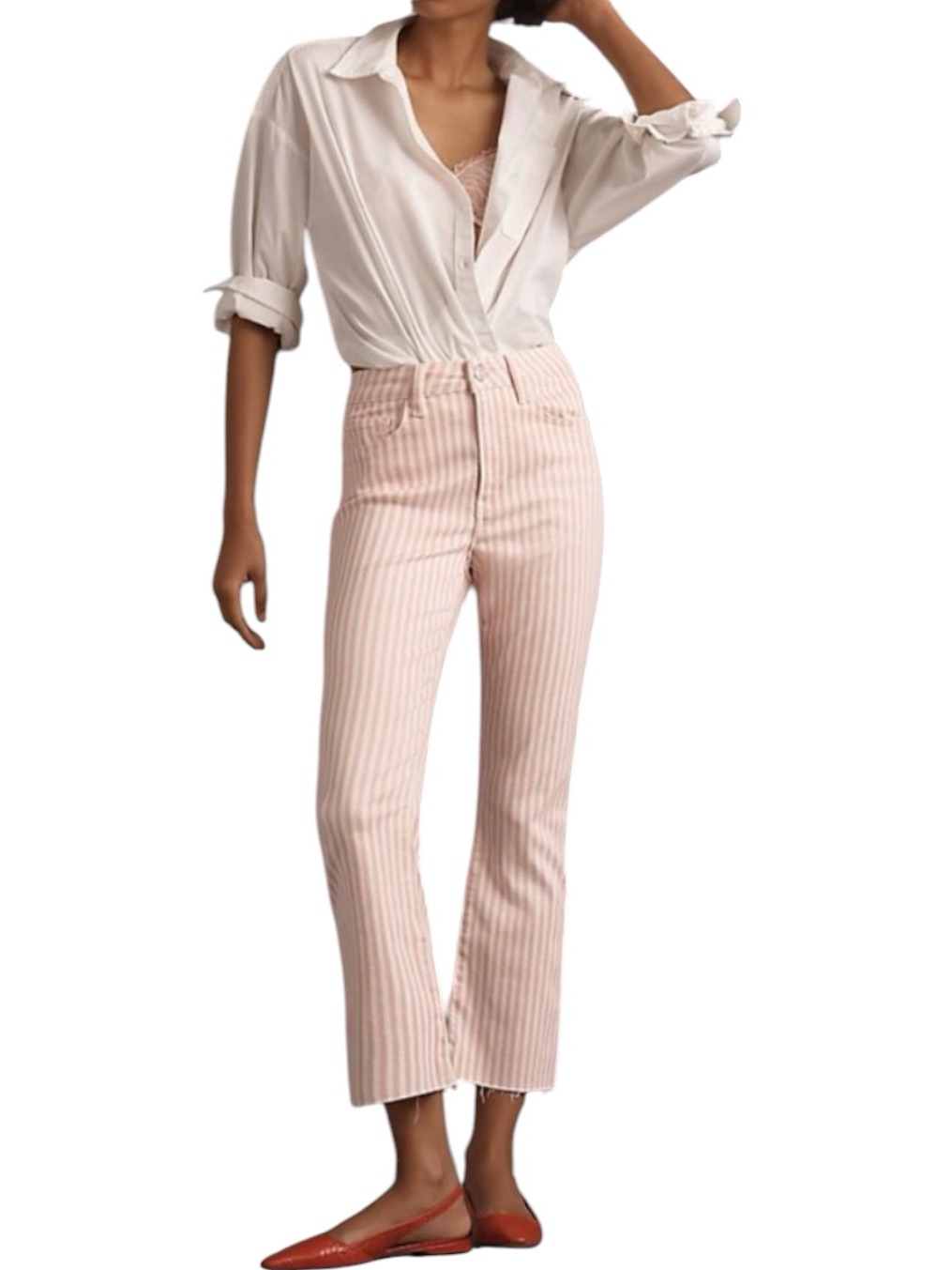 Frame Denim Le Crop Mini Boot Cabana Stripe Dusty Pink White Pants 26